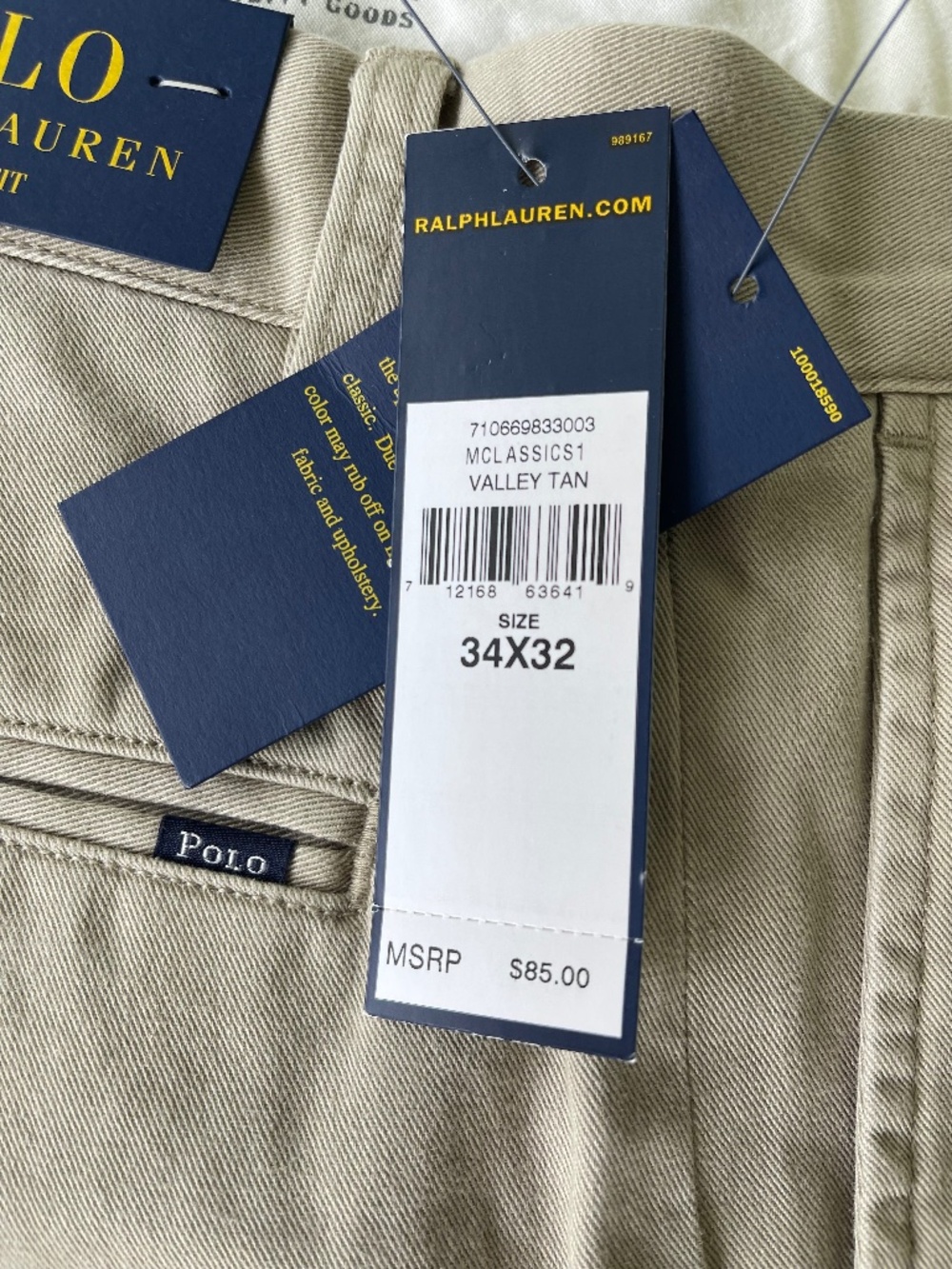 Polo Ralph Lauren Chino Pants Khaki Classic Fit Mens Size 34x32 NWT - Picture 12 of 12